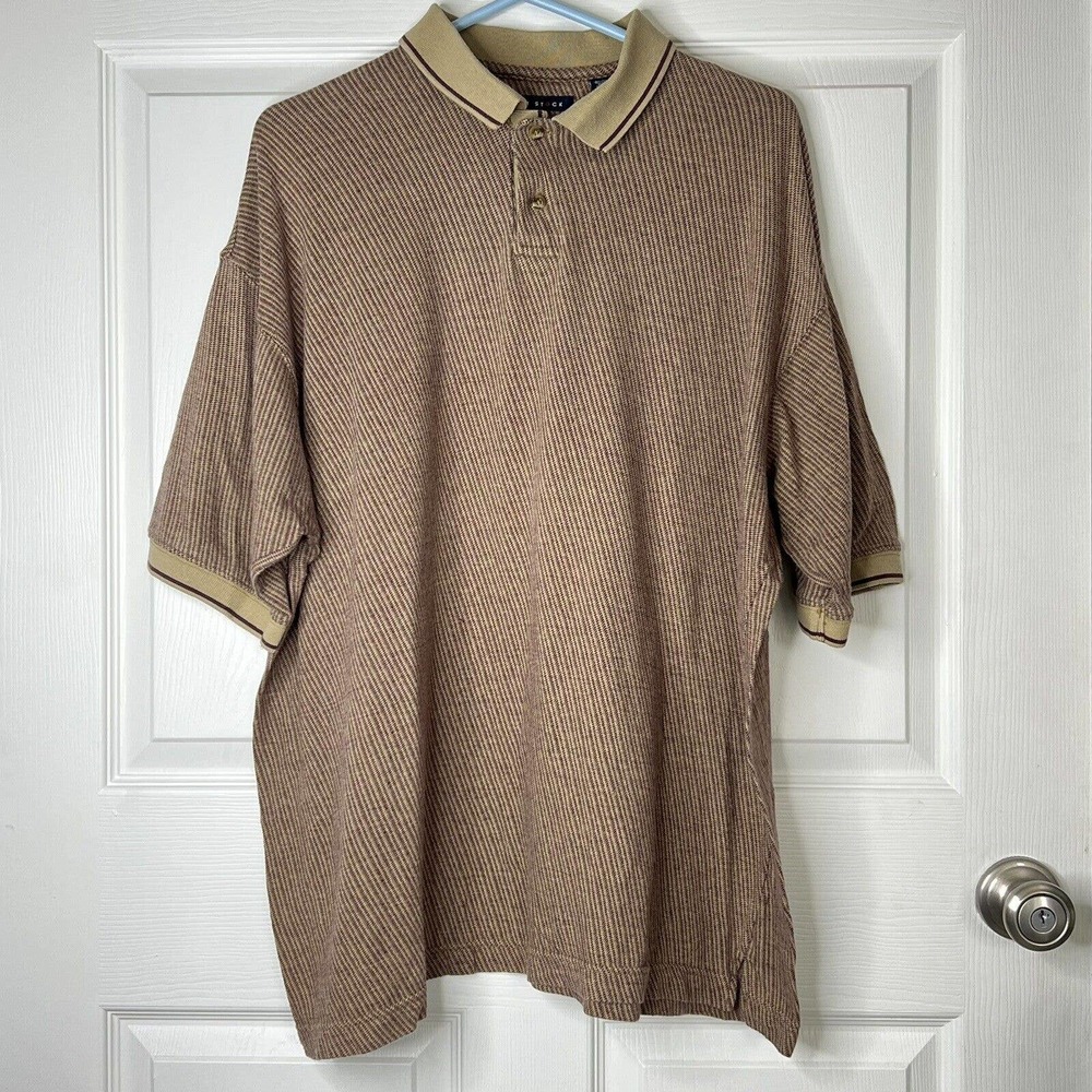ROBERT STOCK - XL - Golf/polo Soft Collard Shirt - Two Button - Tan/Brown
